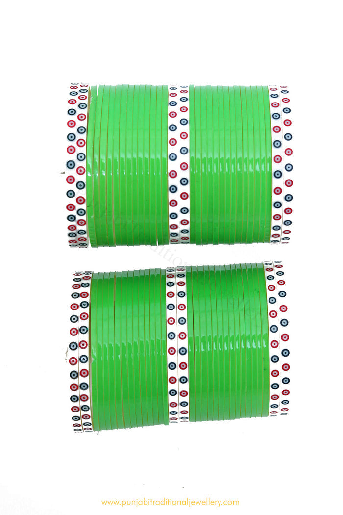 Parrot Green Colour Dotted Bridal Chura By PTJ
