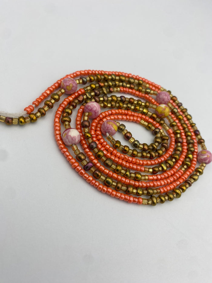 Peach Blossom Luxury Crystal Waistbeads- carnelian waistBeads- Dyed stone WaistBead