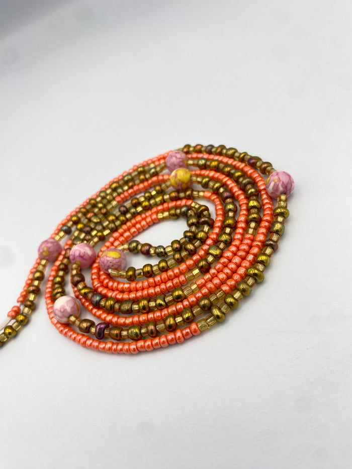 Peach Blossom Luxury Crystal Waistbeads- carnelian waistBeads- Dyed stone WaistBead