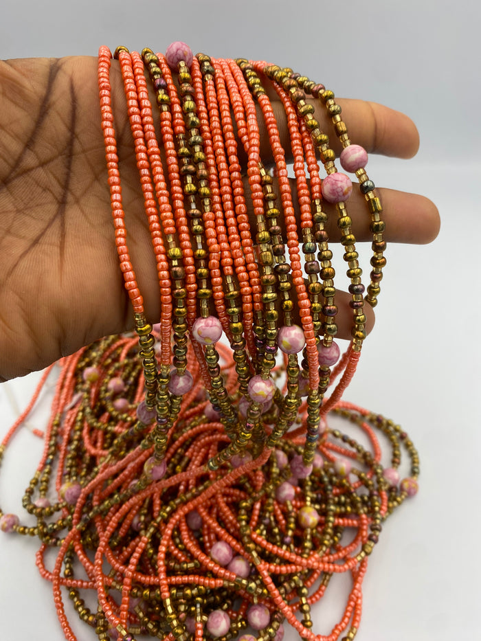 Peach Blossom Luxury Crystal Waistbeads- carnelian waistBeads- Dyed stone WaistBead