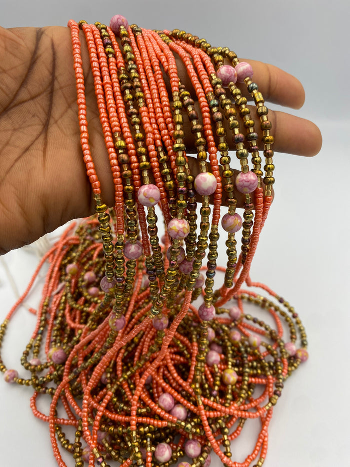 Peach Blossom Luxury Crystal Waistbeads- carnelian waistBeads- Dyed stone WaistBead