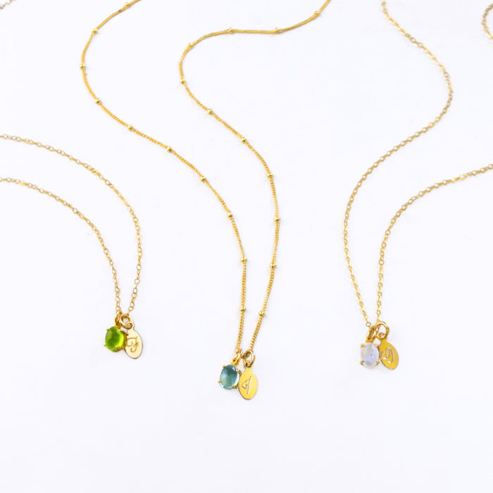 Personalized Cabochon Birthstone & Name Necklace
