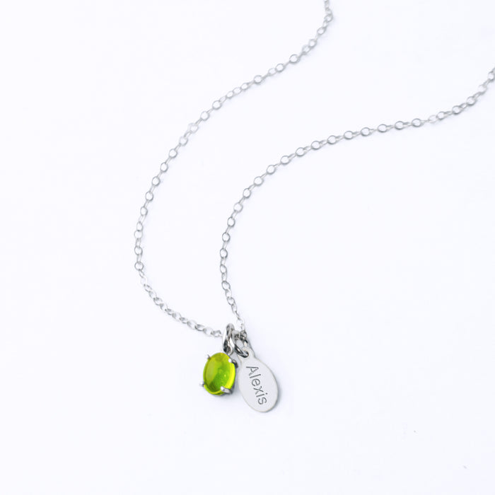 Personalized Cabochon Birthstone & Name Necklace