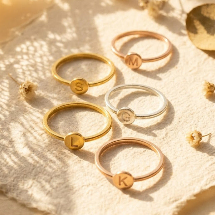 Custom letter ring for women minimalist stacking ring gold or silver