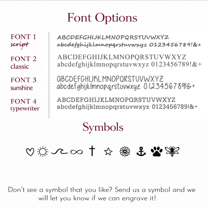 Font options for Custom engraved ring for mom with initial or symbol gold ring