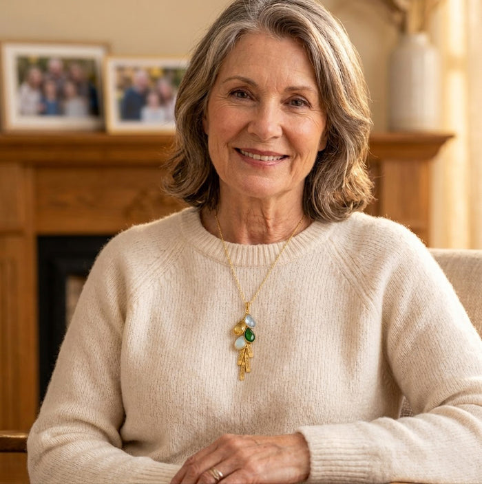 Personalized grandma birthstone necklace with engraved bars and meaningful family gemstones.
