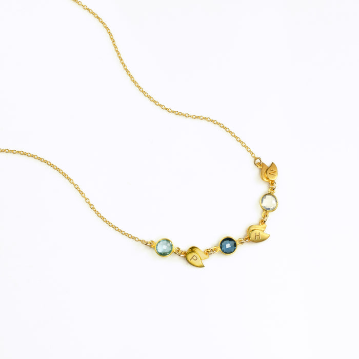 Personalized Necklace with Birthstones & Leaf Charms
