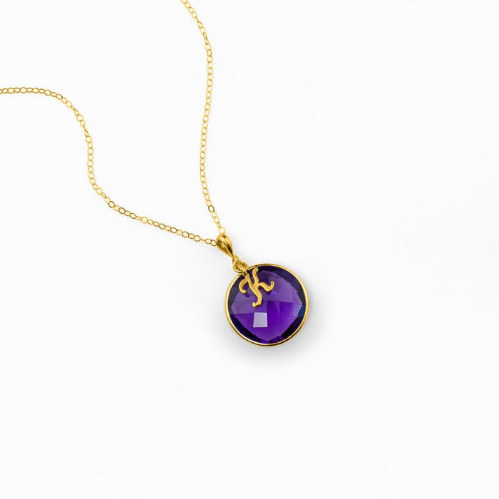 Personalized Round Birthstone Necklace Initial Charm