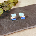 Personalized Stacked Square Stud Earrings – Custom Multicolor Geometric Earrings, Silver, Gold or Rose Gold Post Earrings for Women