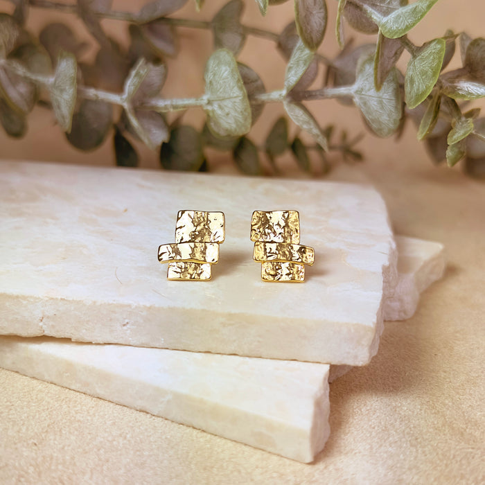 Personalized Stacked Square Stud Earrings – Custom Multicolor Geometric Earrings, Silver, Gold or Rose Gold Post Earrings for Women