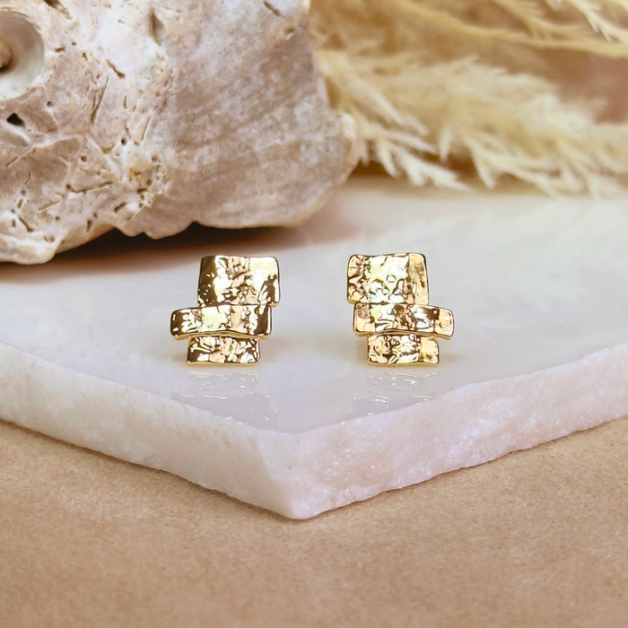 Personalized Stacked Square Stud Earrings – Custom Multicolor Geometric Earrings, Silver, Gold or Rose Gold Post Earrings for Women