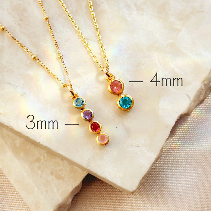 Custom birthstone necklace with 3mm and 4mm bezel set gemstones in gold, personalized family jewelry with multiple birthstones, dainty mothers necklace, rainbow gemstone pendant gift for mom, grandma, or best friend, handmade minimalist jewelry for birthdays, anniversaries, or Christmas