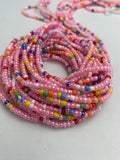 Pink- Waist Beads – Tie-On African Waist Bead Strand for Women, 45-50 Inches Adjustable, Body Jewelry for Adornment, Promoting Body Positivty & Weight Managemen