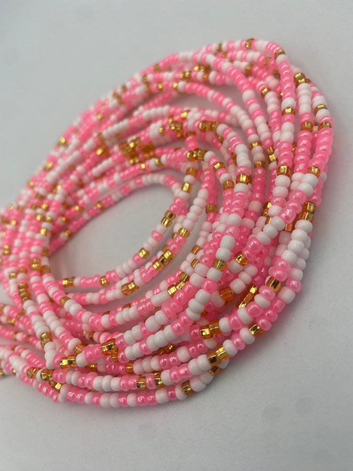 Pink White and Gold  Waist Bead- Price Per Waist Bead- Add to cart- Tie On 45”-50”