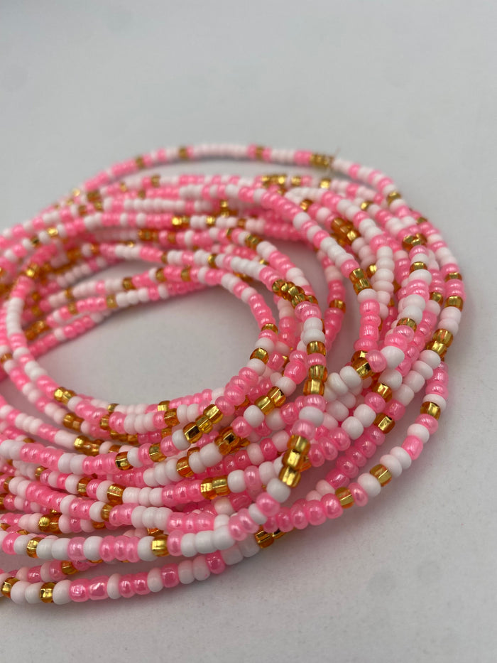 Pink White and Gold  Waist Bead- Price Per Waist Bead- Add to cart- Tie On 45”-50”