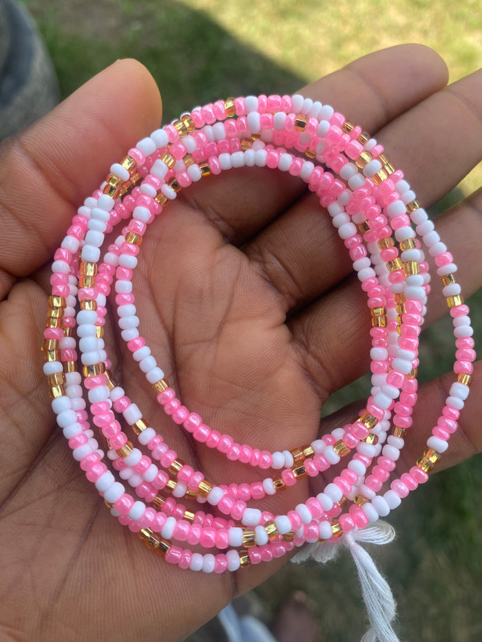 Pink White and Gold  Waist Bead- Price Per Waist Bead- Add to cart- Tie On 45”-50”