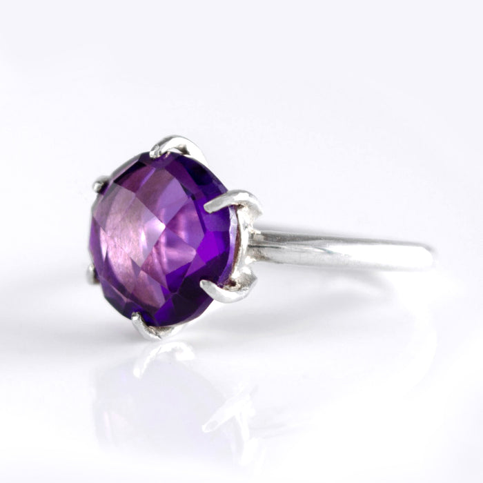 Purple Amethyst Round Prong Set Ring : February Birthstone
