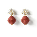 Raffia Pearl Crystal Leather Earring