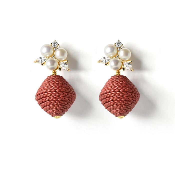 Raffia Pearl Crystal Leather Earring