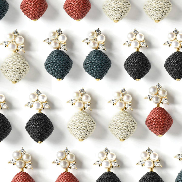 Raffia Pearl Crystal Leather Earring