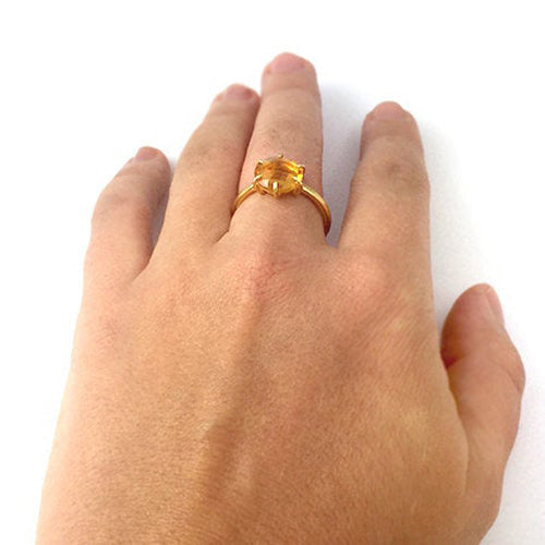 Rainbow Moonstone Round Prong Ring : June Birthstone