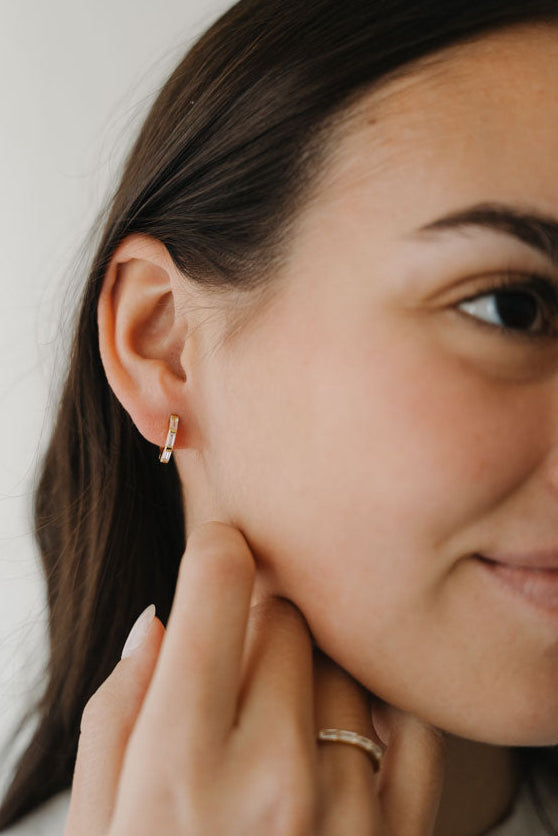 Rectangle CZ Hoop Earring