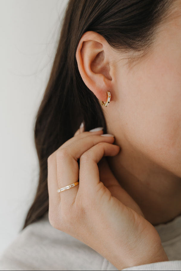 Rectangle CZ Hoop Earring