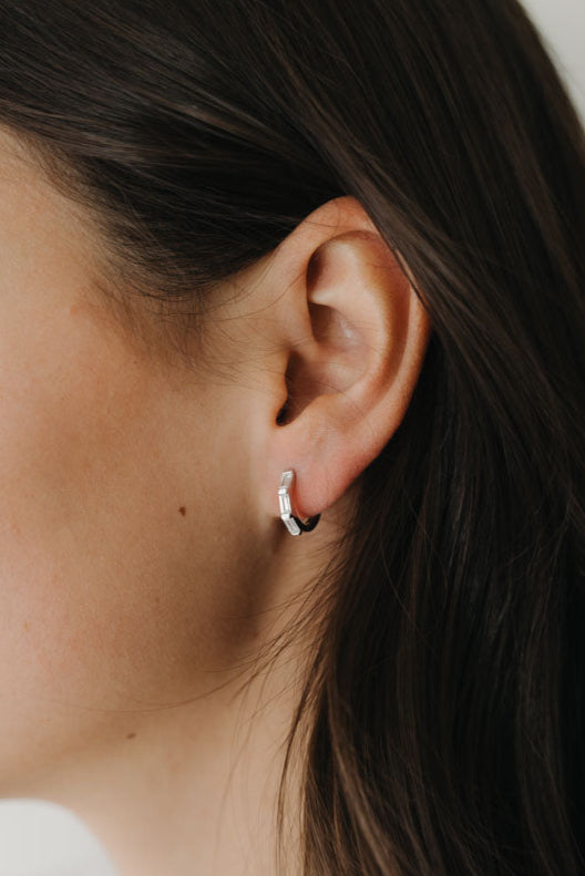 Rectangle CZ Hoop Earring