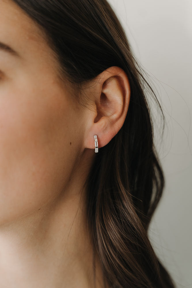 Rectangle CZ Hoop Earring