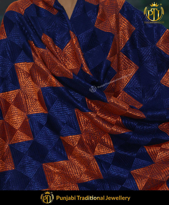 Red & Blue Pure Phulkari Dupatta | Punjabi Traditional Jewellery Exclusive