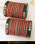Red & Green Jerken (For Both Hands) Glass Bangles Set | Punjabi Traditional Jewellery Exclusive