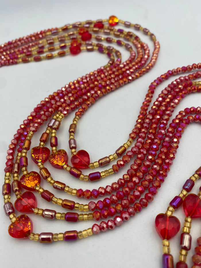 Red Luxury Waist Beads | Luxury WaistBead |  Tie-On 45 Inches
