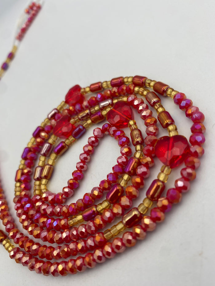 Red Luxury Waist Beads | Luxury WaistBead |  Tie-On 45 Inches