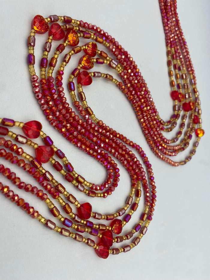 Red Luxury Waist Beads | Luxury WaistBead |  Tie-On 45 Inches