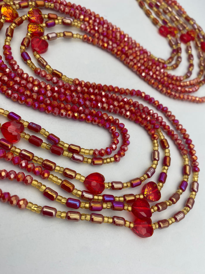 Red Luxury Waist Beads | Luxury WaistBead |  Tie-On 45 Inches