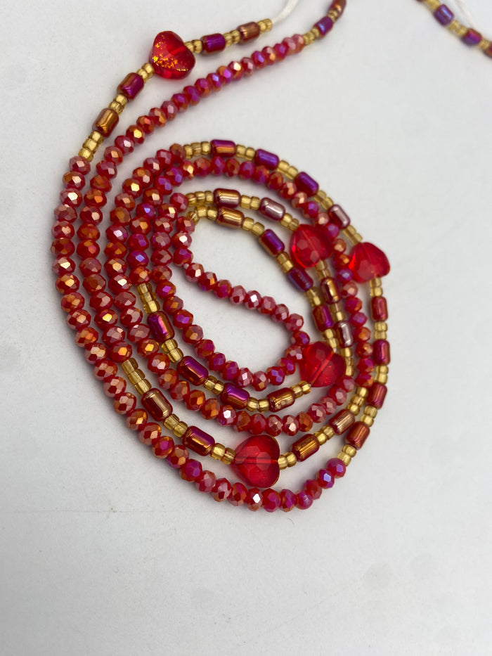 Red Luxury Waist Beads | Luxury WaistBead |  Tie-On 45 Inches
