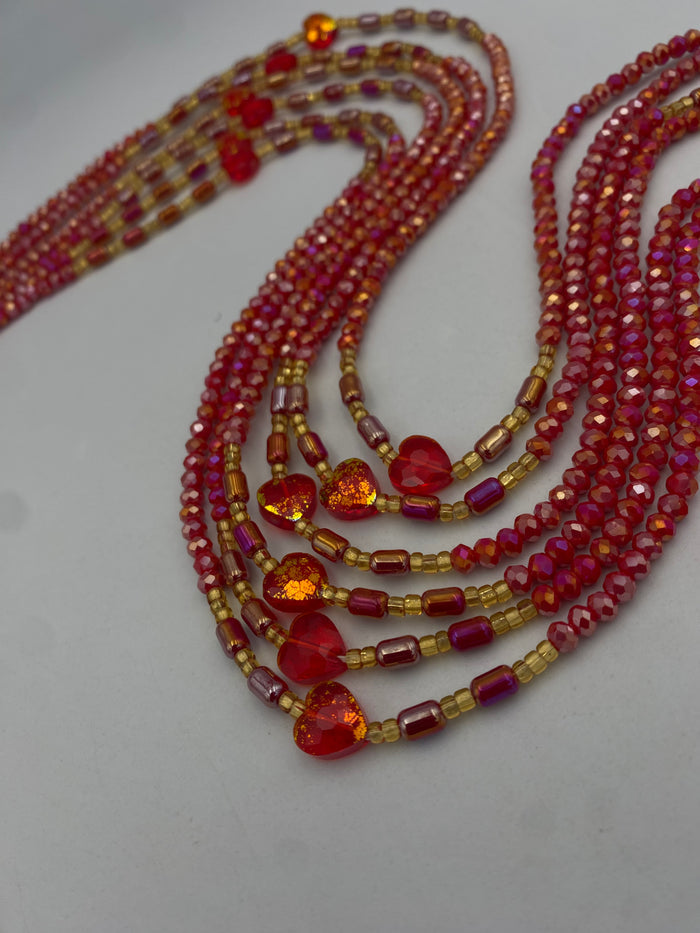 Red Luxury Waist Beads | Luxury WaistBead |  Tie-On 45 Inches