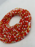 Red White & Gold Waist Beads Tie On 45–50 Inches | Handmade Waist Beads for Women