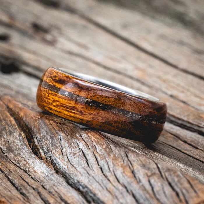 "REMMY" - IRONWOOD & AMBER WEDDING RING - TITANIUM - SIZE 9 1/2-Staghead Designs
