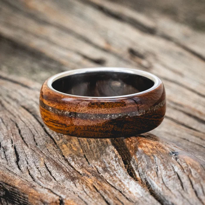 "REMMY" - IRONWOOD & AMBER WEDDING RING - TITANIUM - SIZE 9 1/2-Staghead Designs