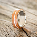 "REMMY" - REDWOOD & ANTLER WEDDING RING - TITANIUM - SIZE 7 1/4-Staghead Designs