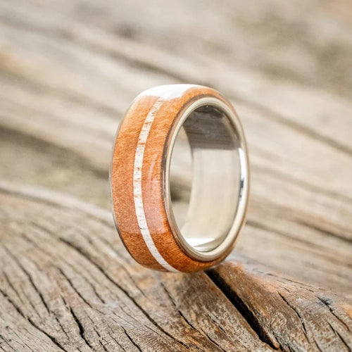 "REMMY" - REDWOOD & ANTLER WEDDING RING - TITANIUM - SIZE 7 1/4-Staghead Designs