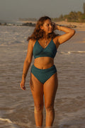Riley Wrap Bikini Top | Midnight V Neck Full Coverage Swimsuit