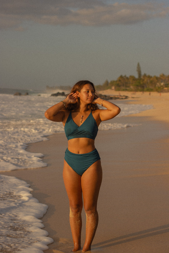 Riley Wrap Bikini Top | Midnight V Neck Full Coverage Swimsuit