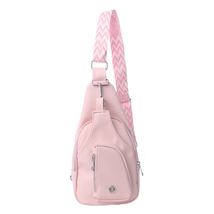 Rose Pink Leather Crossbody Bag Patterned Strap