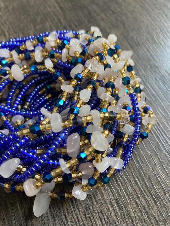 Rose Quartz waistbead- Blue Waistbeads with natural gemstones