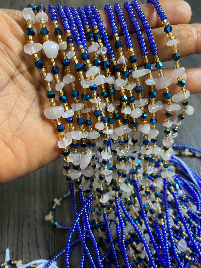 Rose Quartz waistbead- Blue Waistbeads with natural gemstones