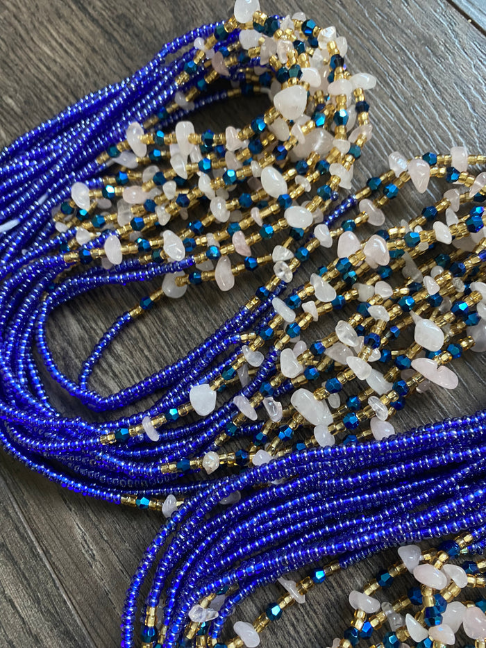 Rose Quartz waistbead- Blue Waistbeads with natural gemstones