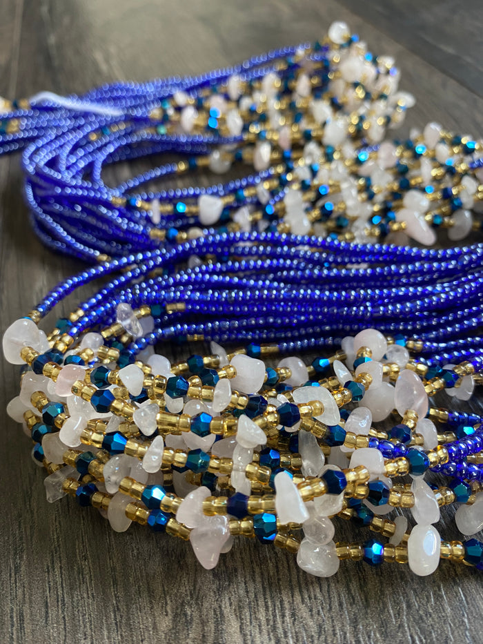 Rose Quartz waistbead- Blue Waistbeads with natural gemstones
