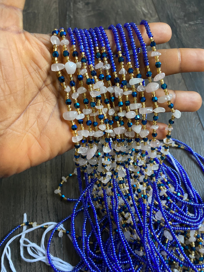 Rose Quartz waistbead- Blue Waistbeads with natural gemstones